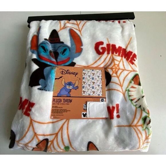 Disney Stitch Halloween Plush Throw Blanket 50”x70” Gimme Candy Witch Pumpkin - Picture 7 of 12
